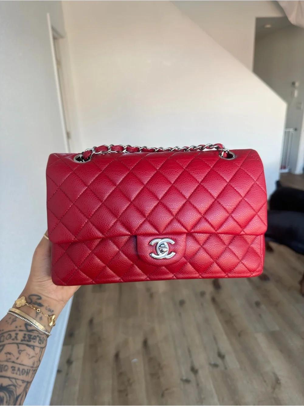 Medium CHANEL Double Flap Red with Silver Hardware